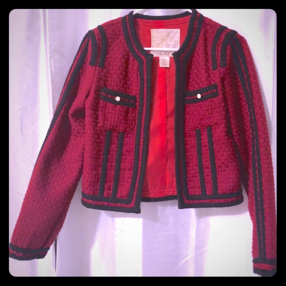 SOLD - Deep Red tweed jacket
